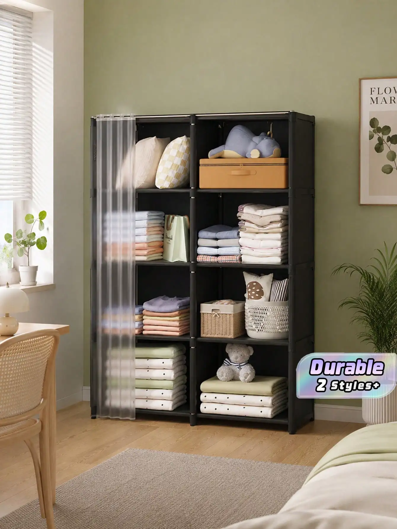 1pc Portable Closet Organizer, Multifunctional Cube Storage Shelves, DIY Customizable Closet System With Curtain, Freestanding W