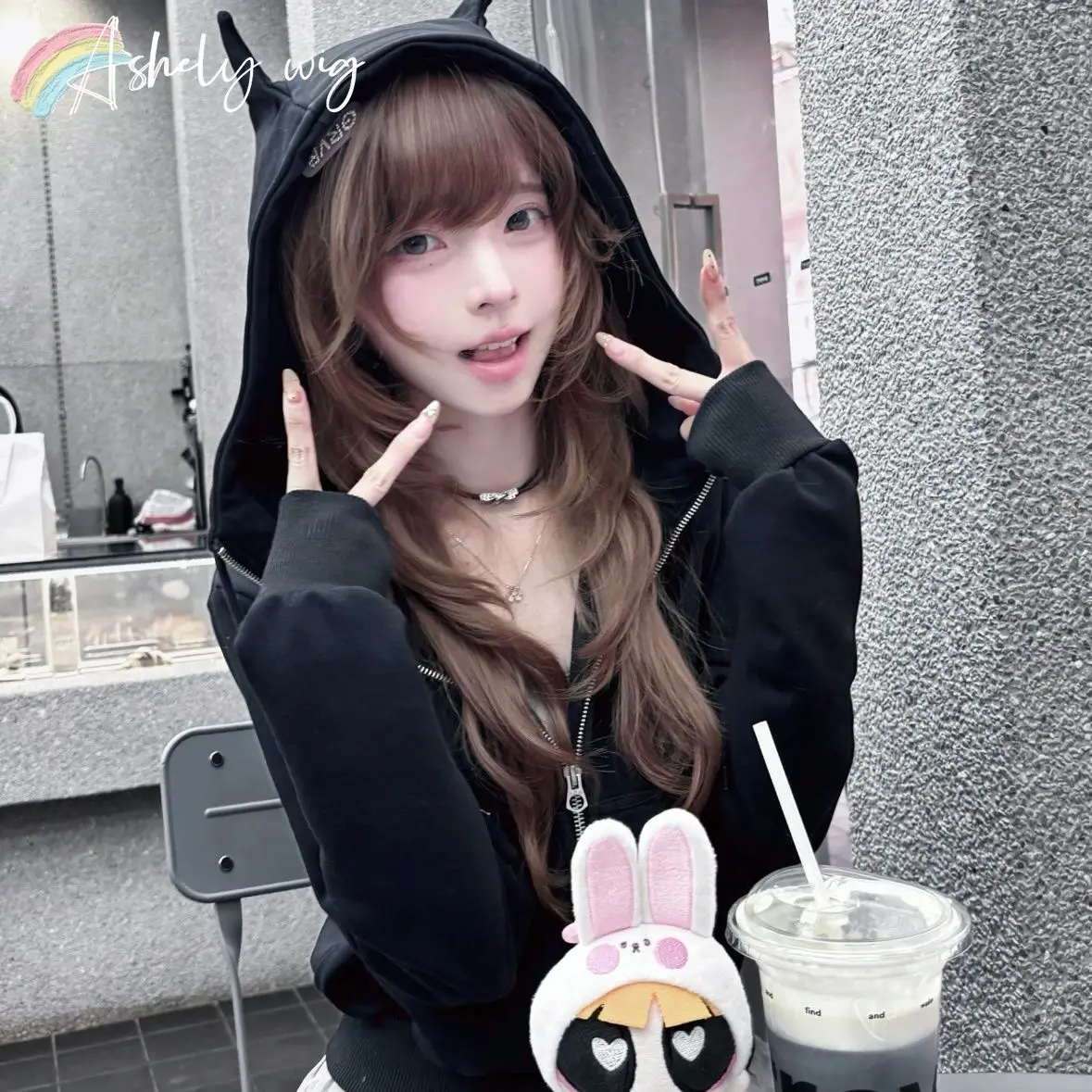 Ashely Cold Brown Wig with Straight Bangs Creating A High-level Atmosphere and Cute Japanese Style Syntheticusd Synthetic  Wigs