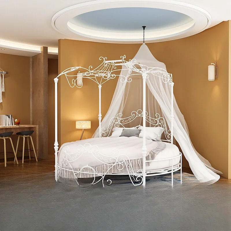 

Simple modern princess bed iron round theme hotel couple double iron