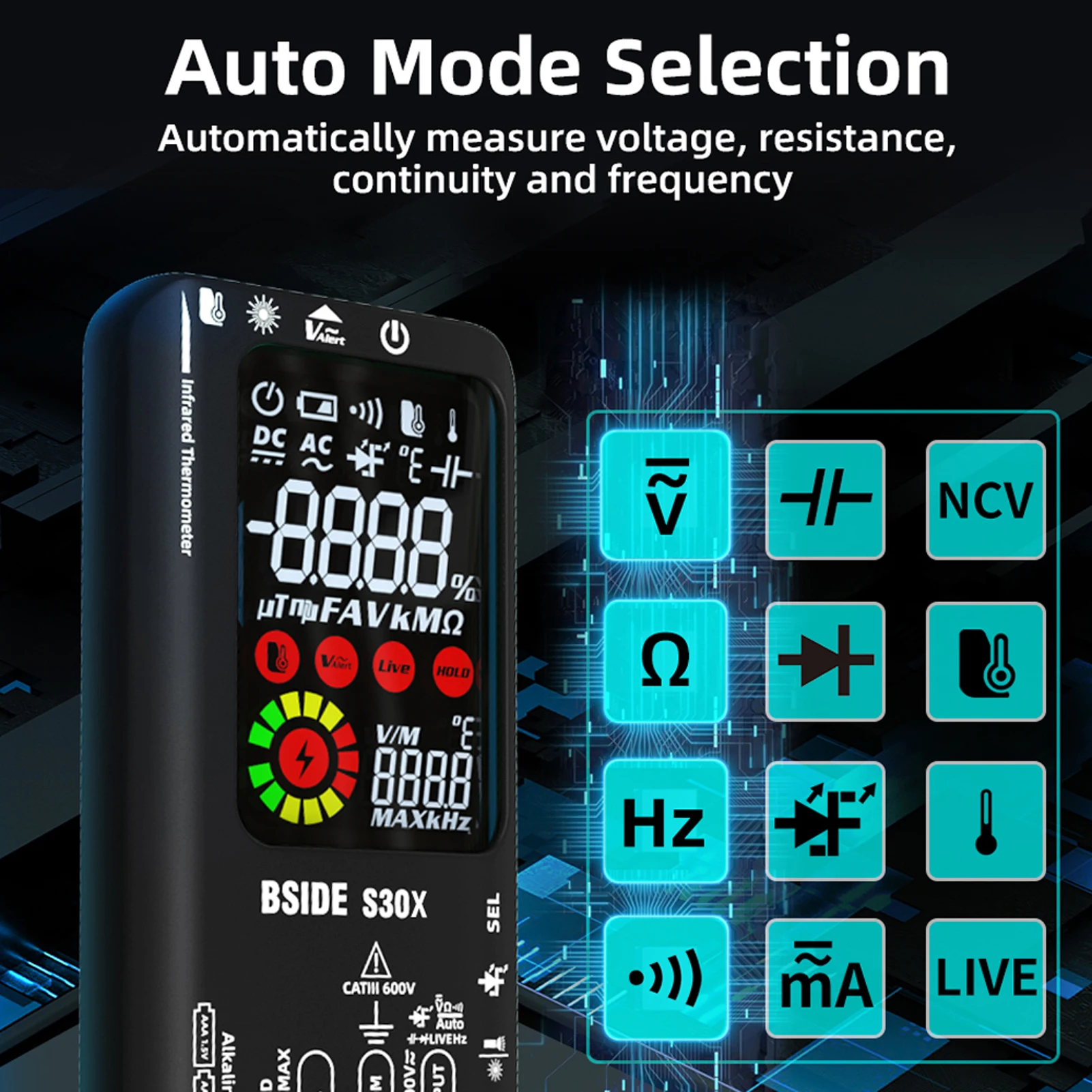 BSIDE S30X  Ƽ IR µ, True RMS AC/DC   ĿнϽ,  ļ ̿ Ƽ ׽