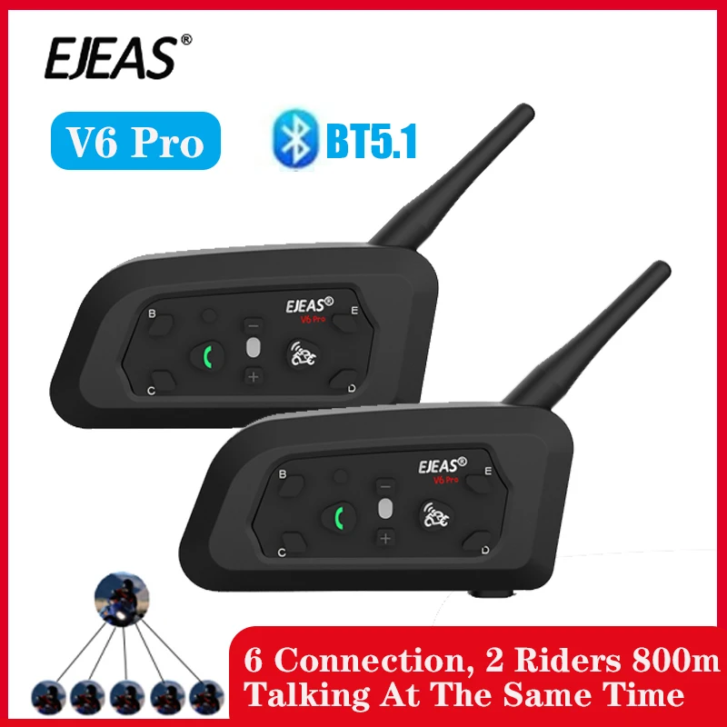 Модернизированный мотоциклетный шлем сортировки по типу-C eepas V6 Pro, Bluetooth-Интерком, 800 м, мотоинтерком для 6 водителей, степень водонепроницаемости IP65