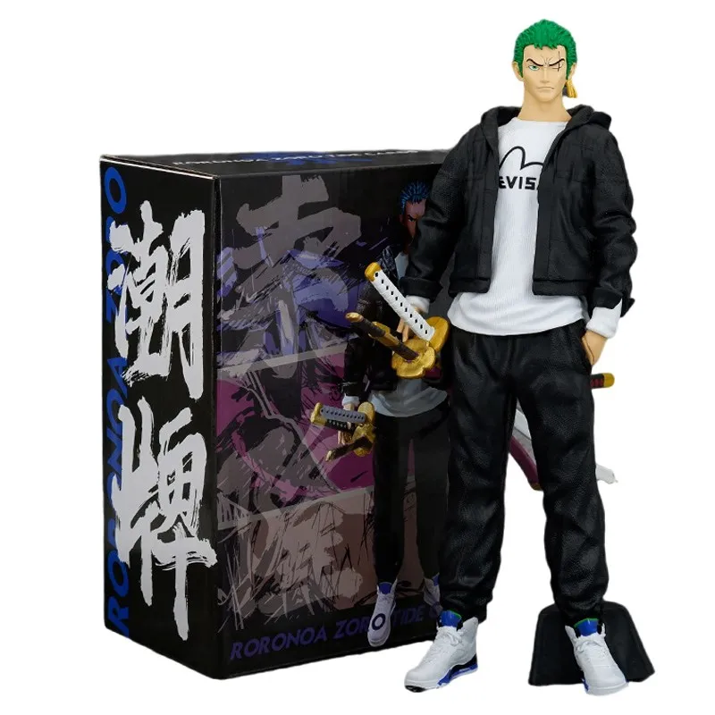 

29cm One Piece Anime Figures Tide Brand Roronoa Zoro Three Knives Standing Action Figure PVC Collection Model Car Ornaments Toy