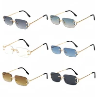 HBK rétro lunettes de soleil sans monture pour femmes hommes petit carré cadre doré marque Design thé nuances Rectangle UV400 Zonnebril lunettes 4