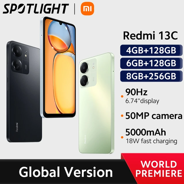 Xiaomi Redmi 13C Smartphone, 6GB+128GB / 8GB+256GB, MediaTek Helio G85, 6.74” LCD Dot Drop 90Hz Display, 50MP Main Triple Camera, 5000mAh (Typ)  18W Fast Charging