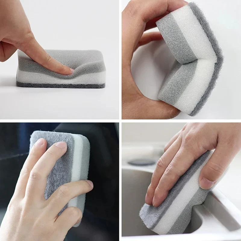 5/10Pcs Home Double-sided Sponge Wipe Gray Dirt-resistant Scouring Pad Kitchen Stain Sponge Wipe Professional Cleaning Supplies