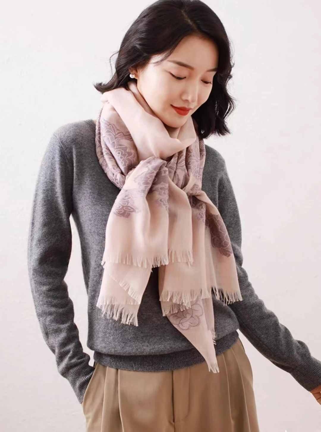 Elegant Winter Pashmina Scarf Wrap with Embroidered Design - Multiple Color Options