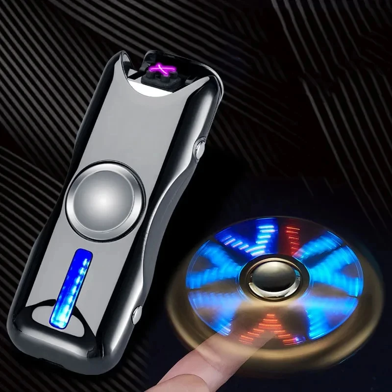 

Hot New Fingertip Gyro Dual Arc USB Windproof Lighter LED Power Plasma Pulse Flameless Lighter Outdoor Cigar Tool Men's Gifts