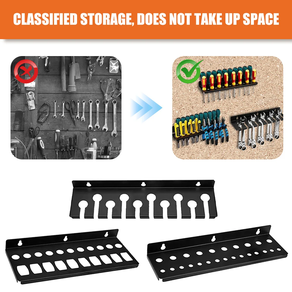 Screwdriver Organizer Tool Holder Pliers Holder Hammer Rack Wrench Organizer Wall Mount Display Rack Rail Hardware Tool Storage-tool storage rack