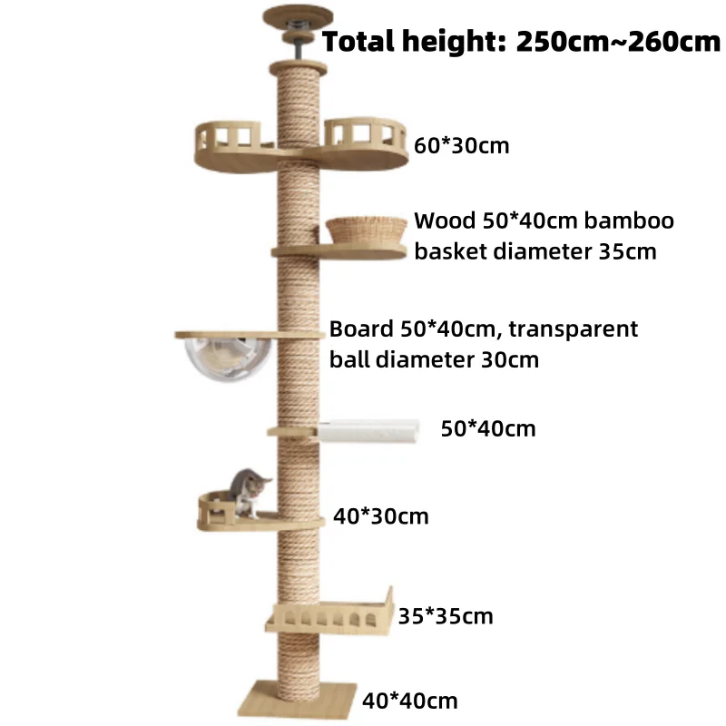 Cat Tree Climbing Toy Floor To Ceiling Tower with Scratching Post Hammock Pet Tree House Furniture