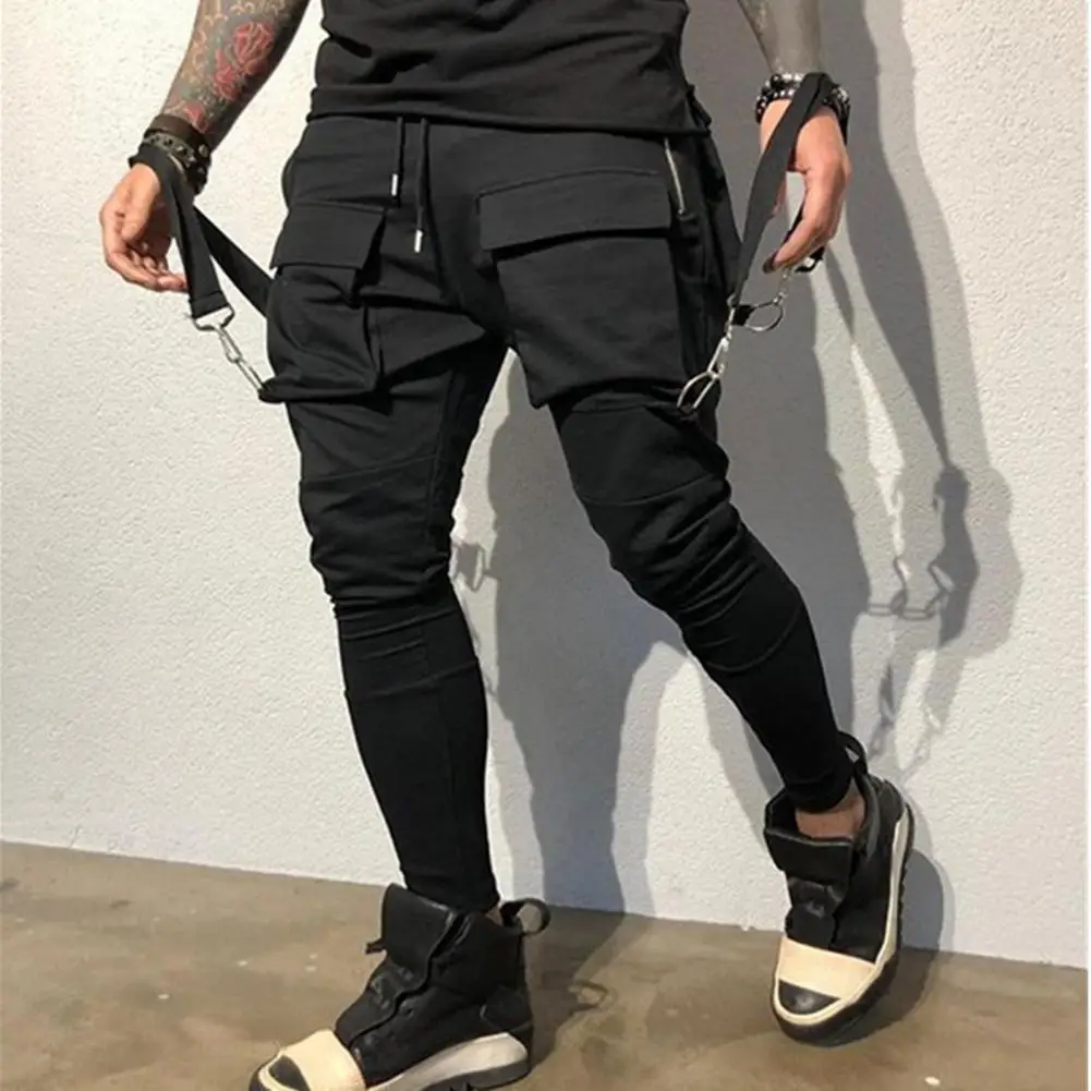 

Man Pants Sweat Absorbing Multi Pockets Deep Crotch Male Solid Color Mid-rise Casual Hip Hop Pants Cargo Pants Workwear