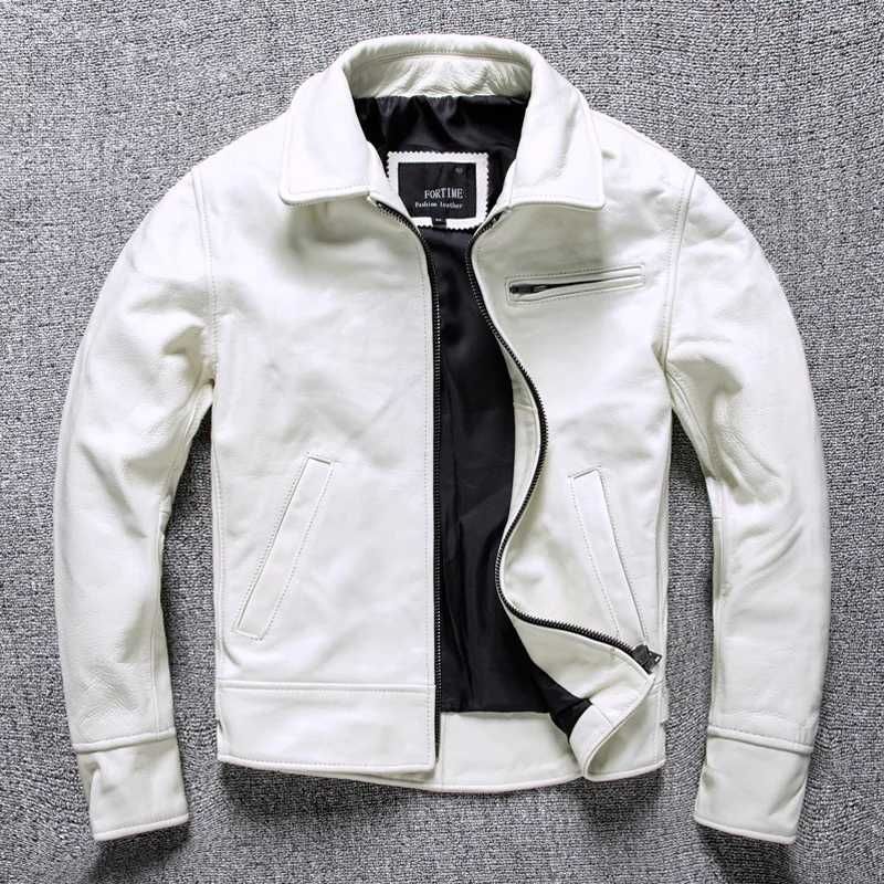 Leather Jacket Genuine Leather Men's Men's White Leather Motorcycle Coat Casual Aliexpress