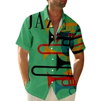 Men Short Sleeve Jazz Print Music Cool Shirts For Mens Social Luxury Designer Man Clothes Hawaiian Elegant Classic Daily Fashion - Image 3
