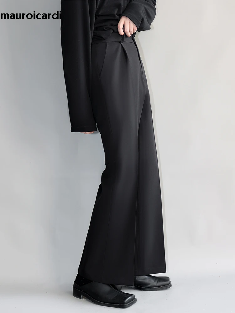 Men casual pants Mauroicardi spring autumn black flowy straight high-waist loose casual trousers for men