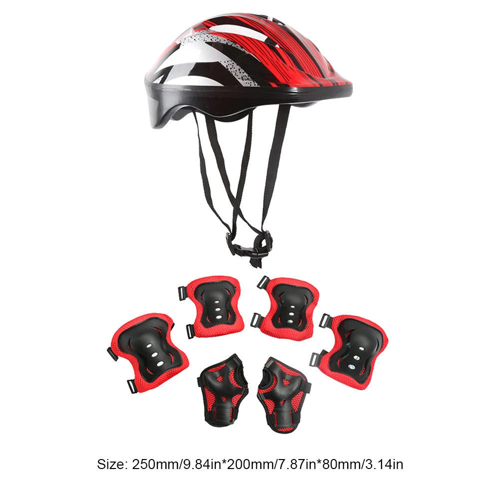 7Pcs Bicycle Sport Protective Gear Set with Wrist Guards Kids Safety Skating Helmet Pad Set Breathable for Boys Girls 5-12 Years