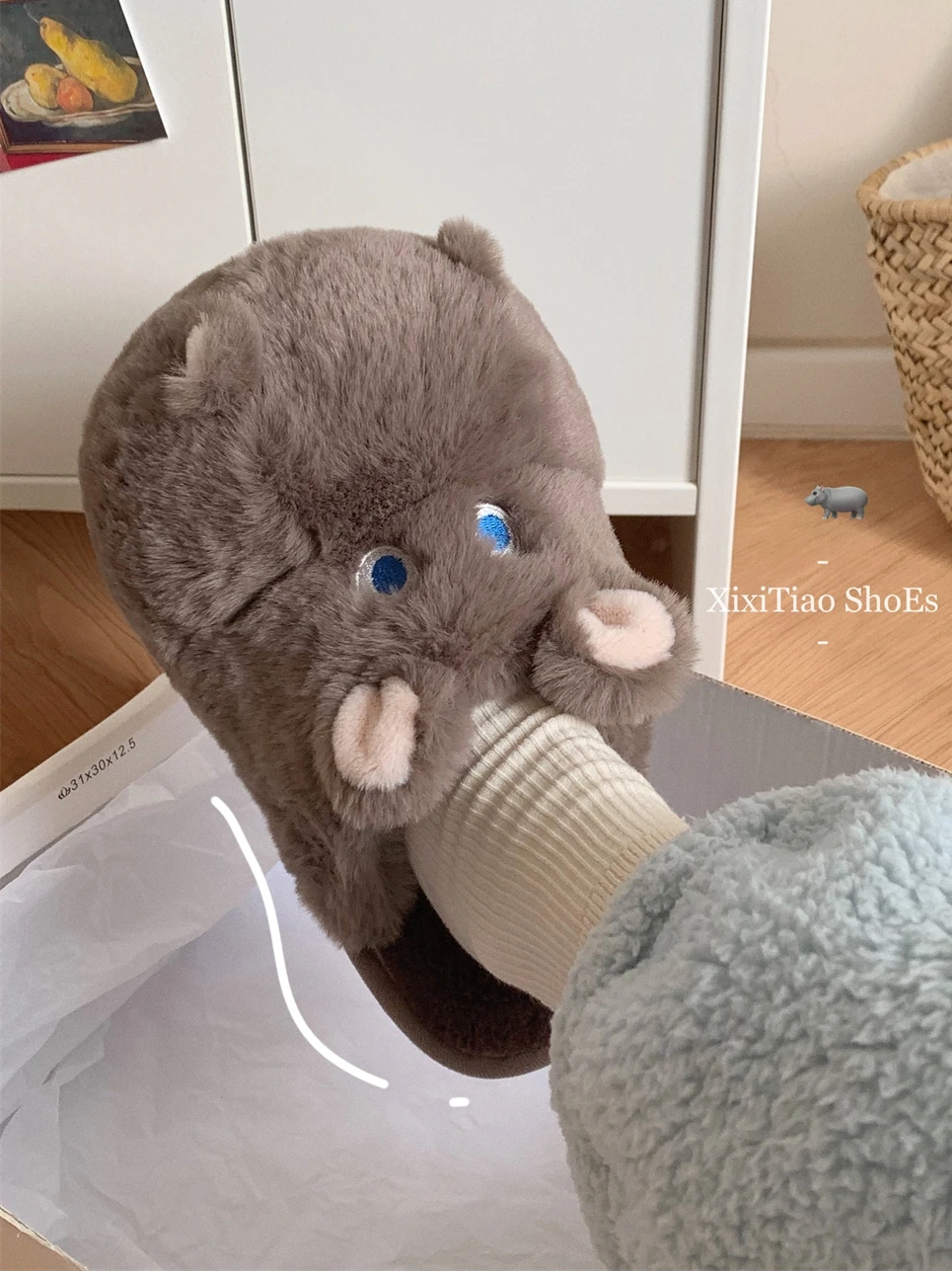 

Funny Cute Hippo Plush Home Slippers Shoes For Men And Women's Household Warm And Non Slip Winter Couple Cotton Slippers