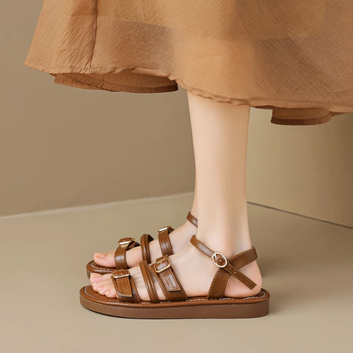 Summer Women's Outdoor Roman Style Fashion Leather Casual Flat Sandals 41-43 women sandals,women flats
