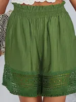 Olive Women's Oversized Woven Solid Color Casual Shorts Comfortable Loose Fit High Waist Knee-Length Summer Fashion Olive - Image 5