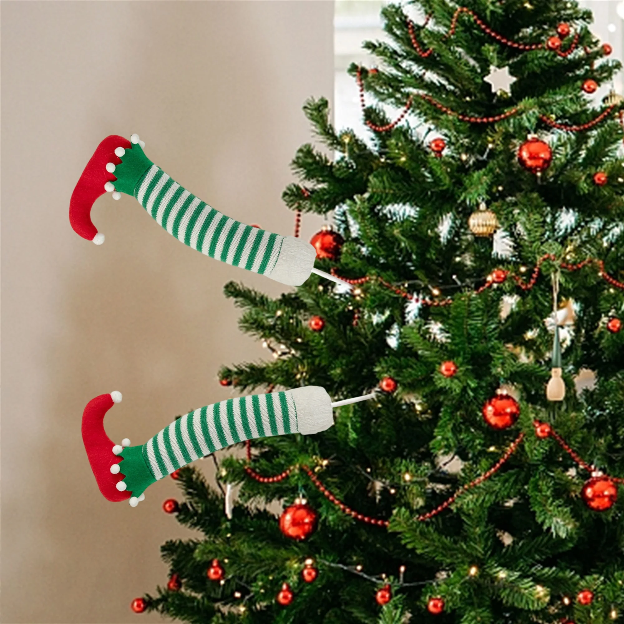 Glittery Elf Hat and Shoes Christmas Tree Decorations for Festive Holiday Display with Sparkling Charm