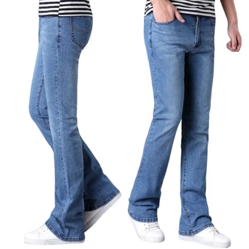 Men's Retro Flare Jeans Pants, Bell Bottom, Loose, Classic, Comfortable, Boot Cut Denim Trousers