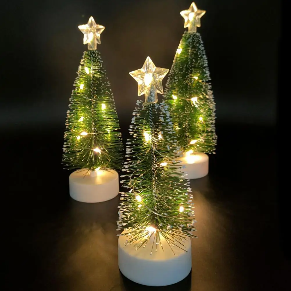 3pcs Led Mini Christmas Tree Desktop Decoração Ornamentos Fotografia Props Com Luzes Coloridas Para Casa