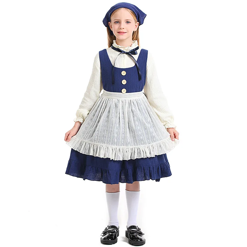 

Children Little Girls France Maid Stage Performance Costumes Kids Farm Maids Lolita Fields Gardens Servant Role-playing Outfit