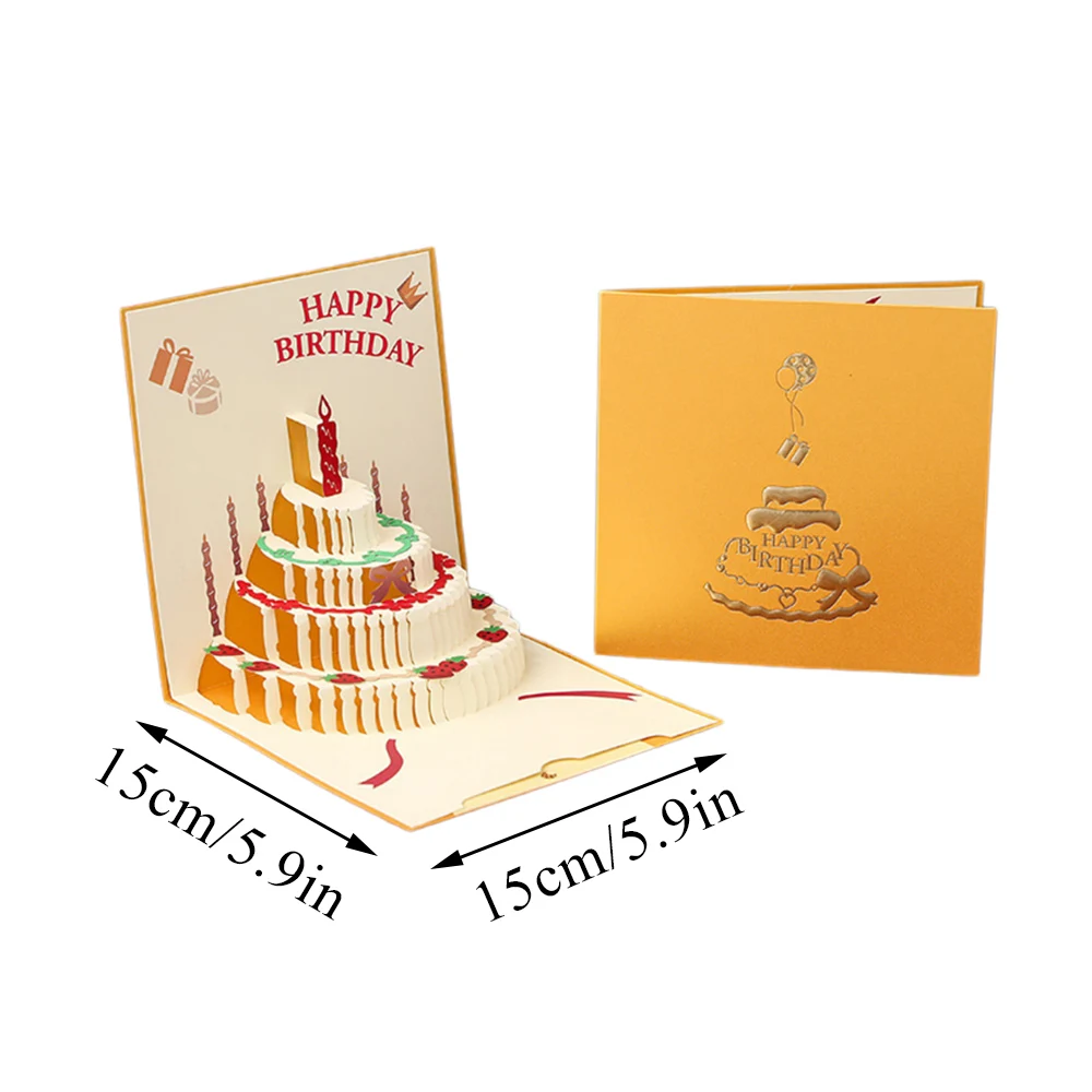 Ins 3D Pop-up Birthday Cake Shape Greeting Cards Birthday Christmas Card Postcard Party Wedding Decor Creative Gifts Cards