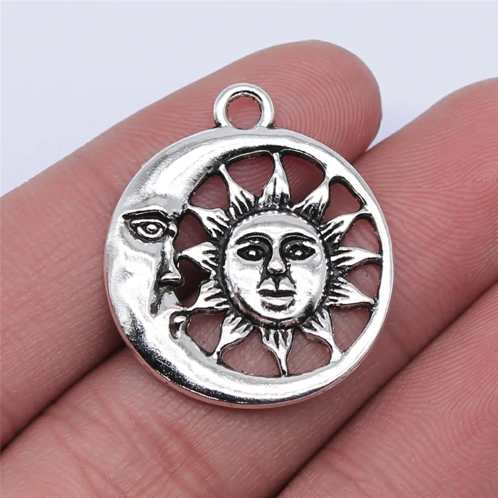 10pcs Antique Bronze & Silver Sun Charms Pendant