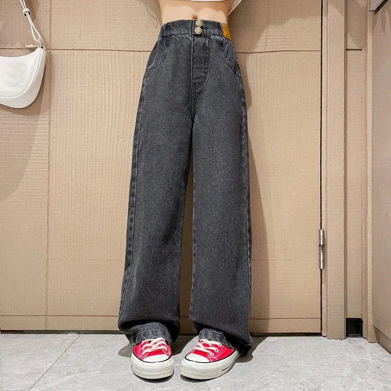 Teenage Girls Jeans 2024 Spring Autumn Casual Fashion Loose Blue Kids Leg  Wide Pants School Children Trousers 6 8 10 12 Year