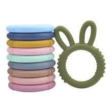 

2pcs Ring Rattles Teething Cartoon Rabbit Teether Silicone Molar Training Solid Tooth Chew 7-12m Teethers M
