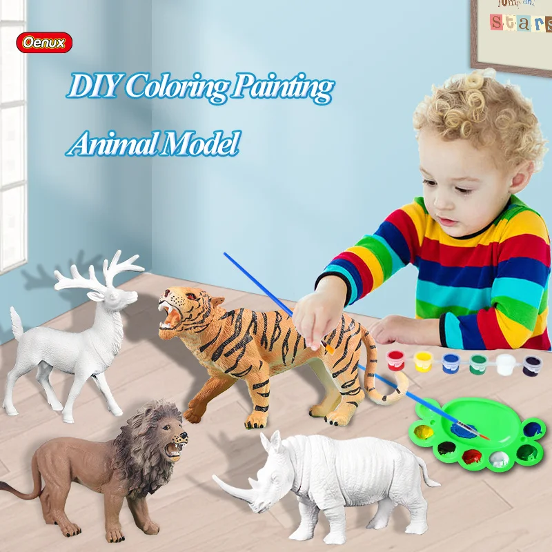 

Wildlife Drawing Watercolor Graffiti DIY Coloring 3D Painting Action Figures Zoo Animal Model Art Craft Kids Toy Gifts