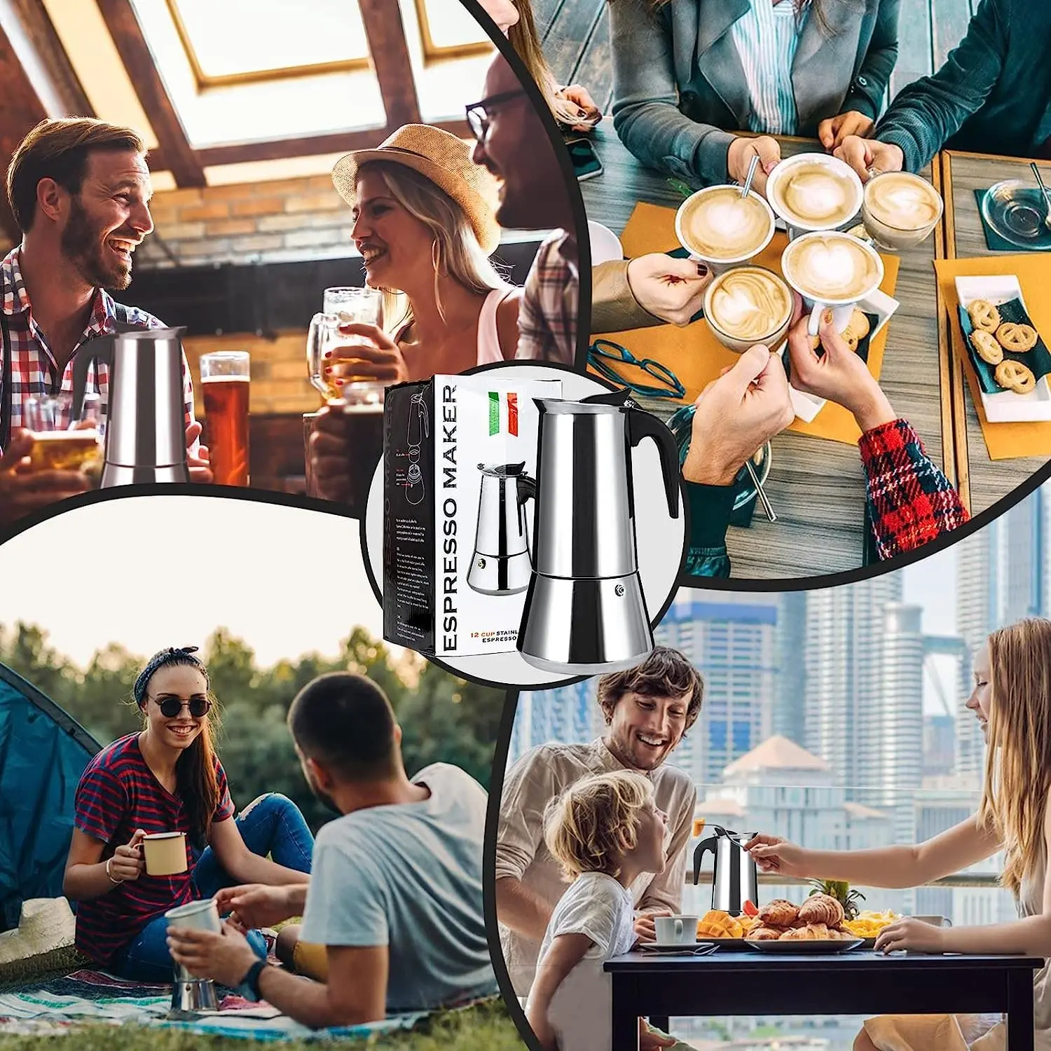 1-12Cups Stainless Steel Stovetop Moka Pot Portable Coffee Pot Fast Heating Extraction Italian Coffee Machine for Home Outdoor coffee pot