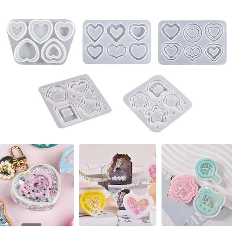Double Layer Quicksand Pendant Crystal Epoxy Resin Mold Jewelry Keychain Silicone Mould DIY Casting Tools