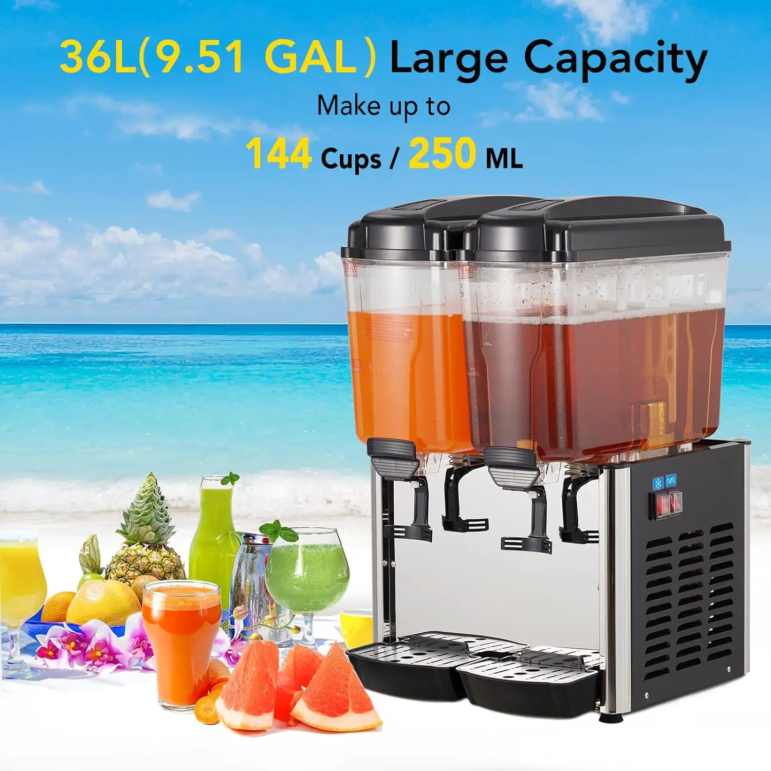 Commercial Beverage Dispenser 9.6 Gal Drink Dispenser,Food Grade Material Stainless Steel Slushy Machine Thermostat Controller 2