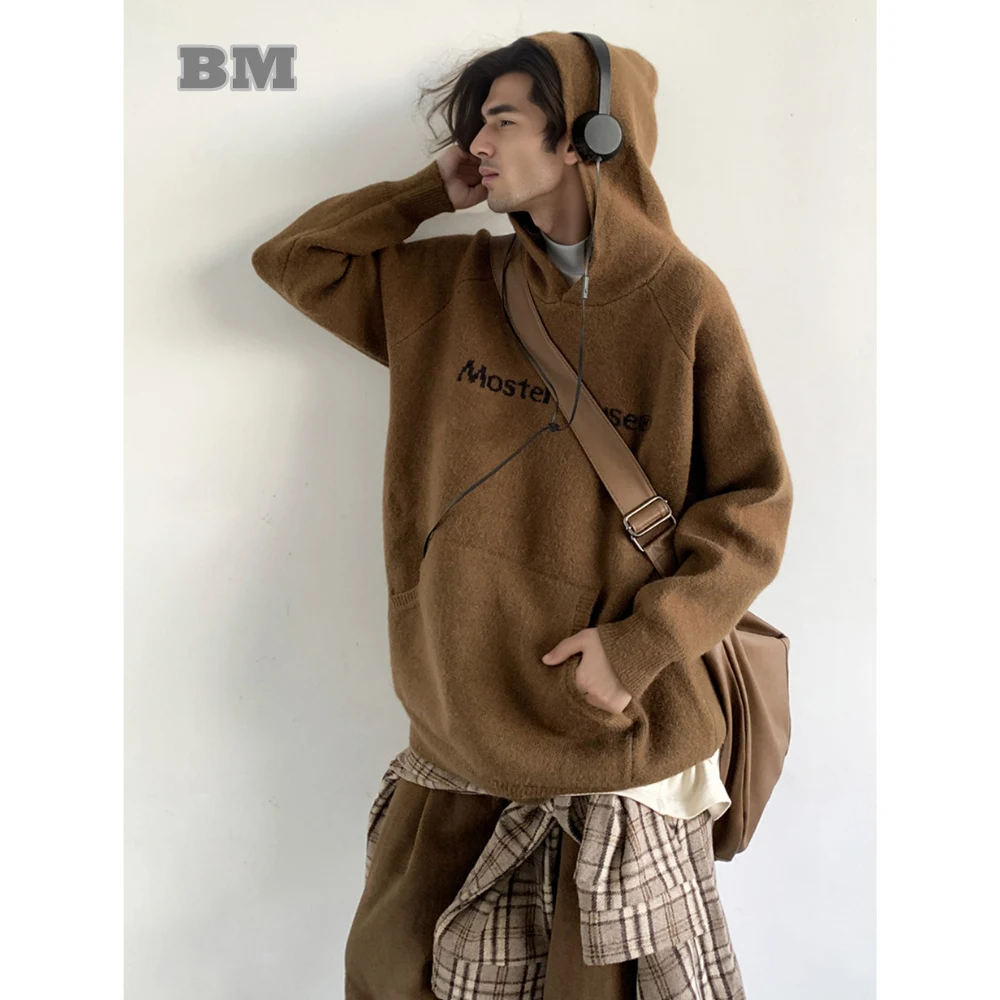 

Korean Streetwear Trendy Knitted Hoodies Men Women Pullovers Hip Hop Couple Sweater Kpop Oversize Sweatshirt Harajuku Knitwear