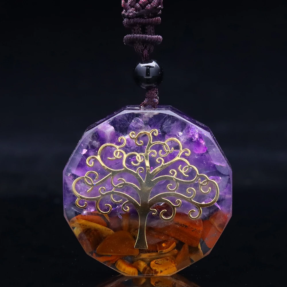 Pendentif Orgone Mandala Collier Reiki Chakra - Oeil De Tigre Et Olivine