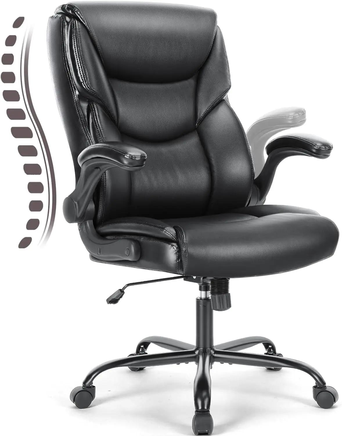 High Back Big and Tall Leather Office Desk Chairs with Flip Up Arms Ergonomic Lumbar Support