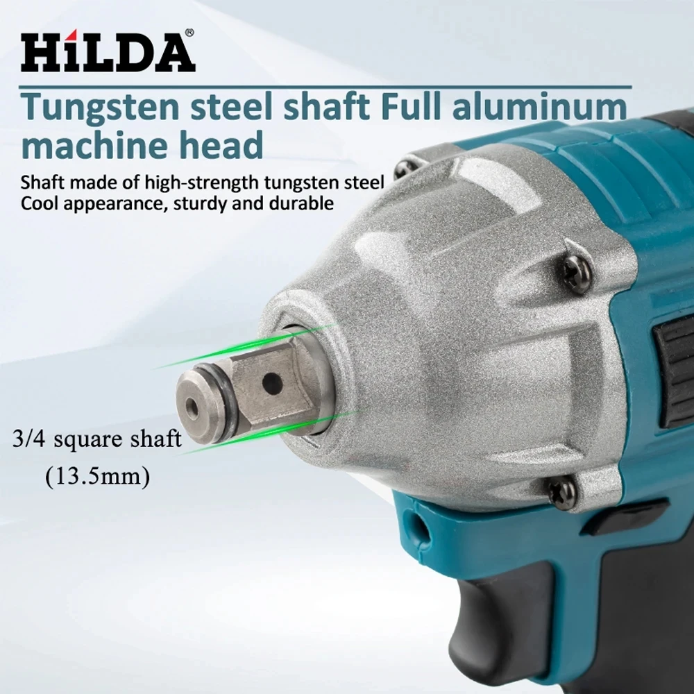 HILDA 21V Blue Electric Impact Wrench Rechargeable Brushless 3/4 Socket Wrench Cordless Without Battery 2