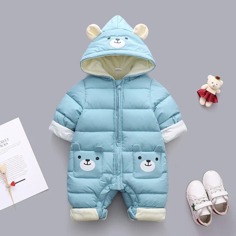 

Infants Baby Boys Cute Down Jumpsuit Newborn Bear Cotton Romper Plus Velvet Warm Toddler Girls Set Hooded Toddler Jumpsuit 1-3Y