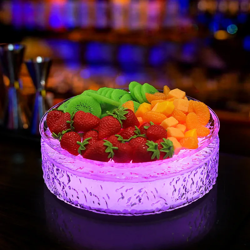 Bar luminous fruit plate translucent ice pattern fruit plate ktv party round square four-grid snack