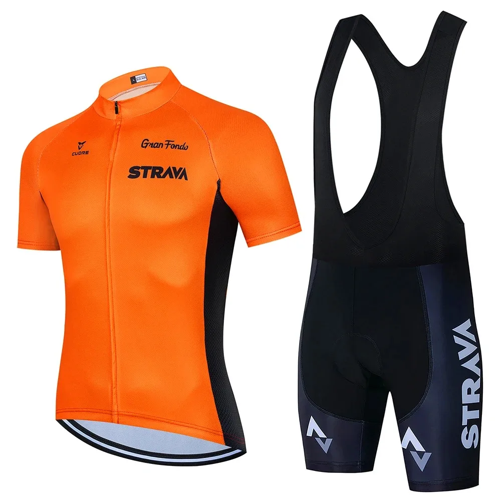 STRAVA Men's Summer Jersey Set Short Sleeve Road Bike Mountain Bike Breathable Quick Dry Sponge Cushion 4