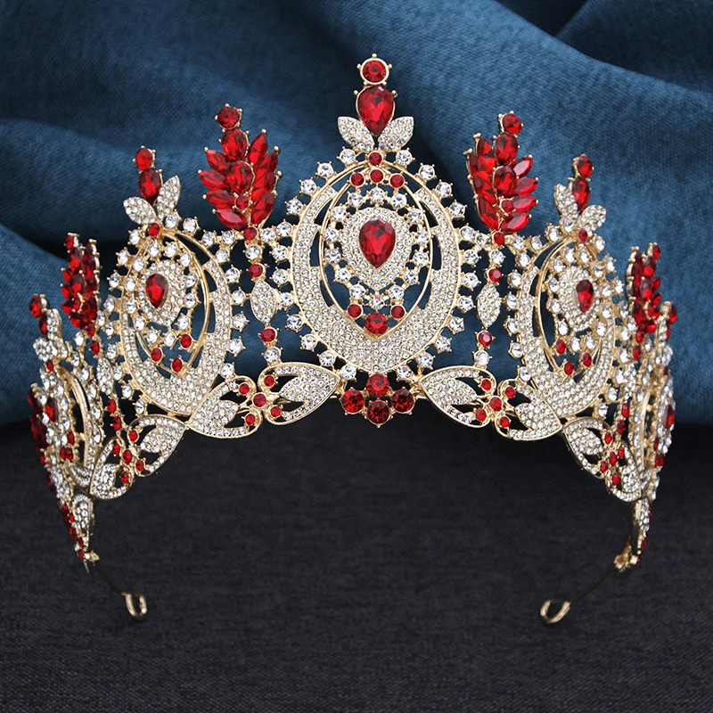Pink Bridal Crown Vintage Baroque Rhinestone Tiaras Headdress Pageant Miss Party Wedding Crown Jewelry Hair Accessories