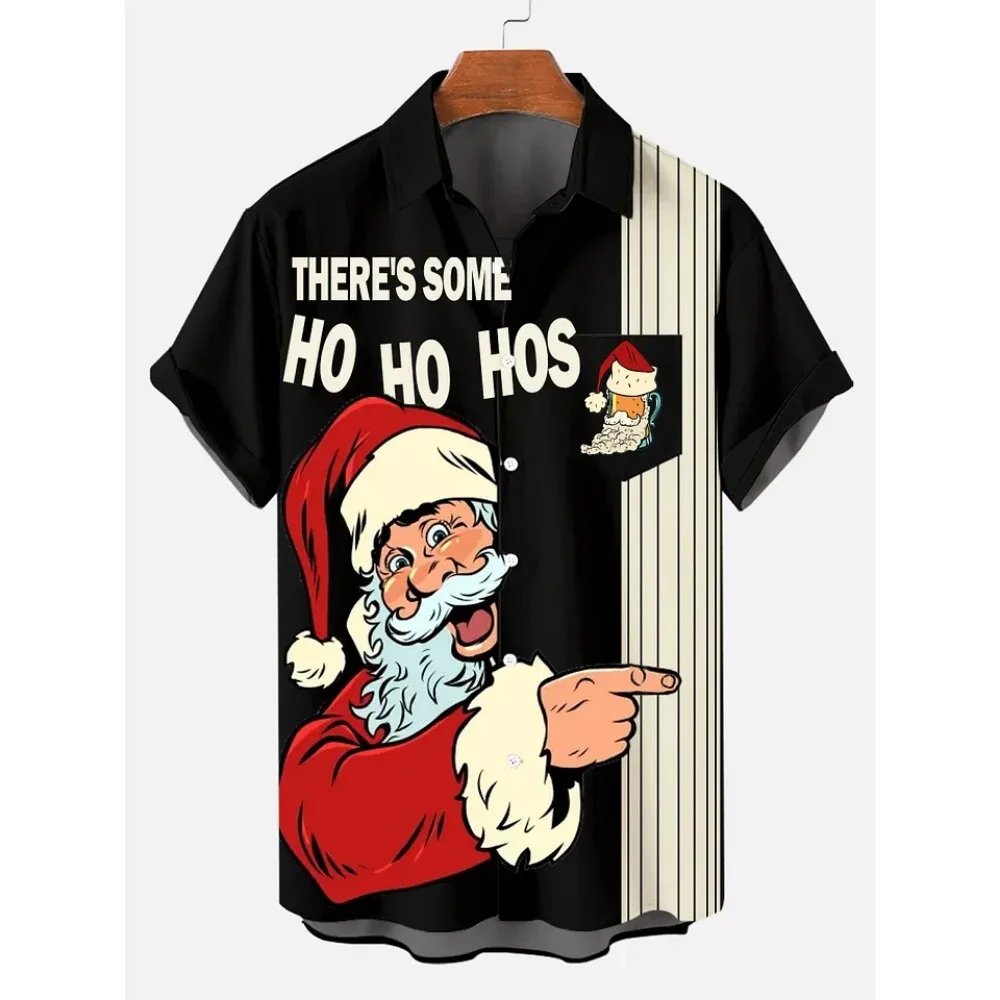 Casual Lapel Christmas Shirt Tops Men Clothing Hawaiian Men Christmas Fashion Shirt 3d Print Short Sleeve Tee