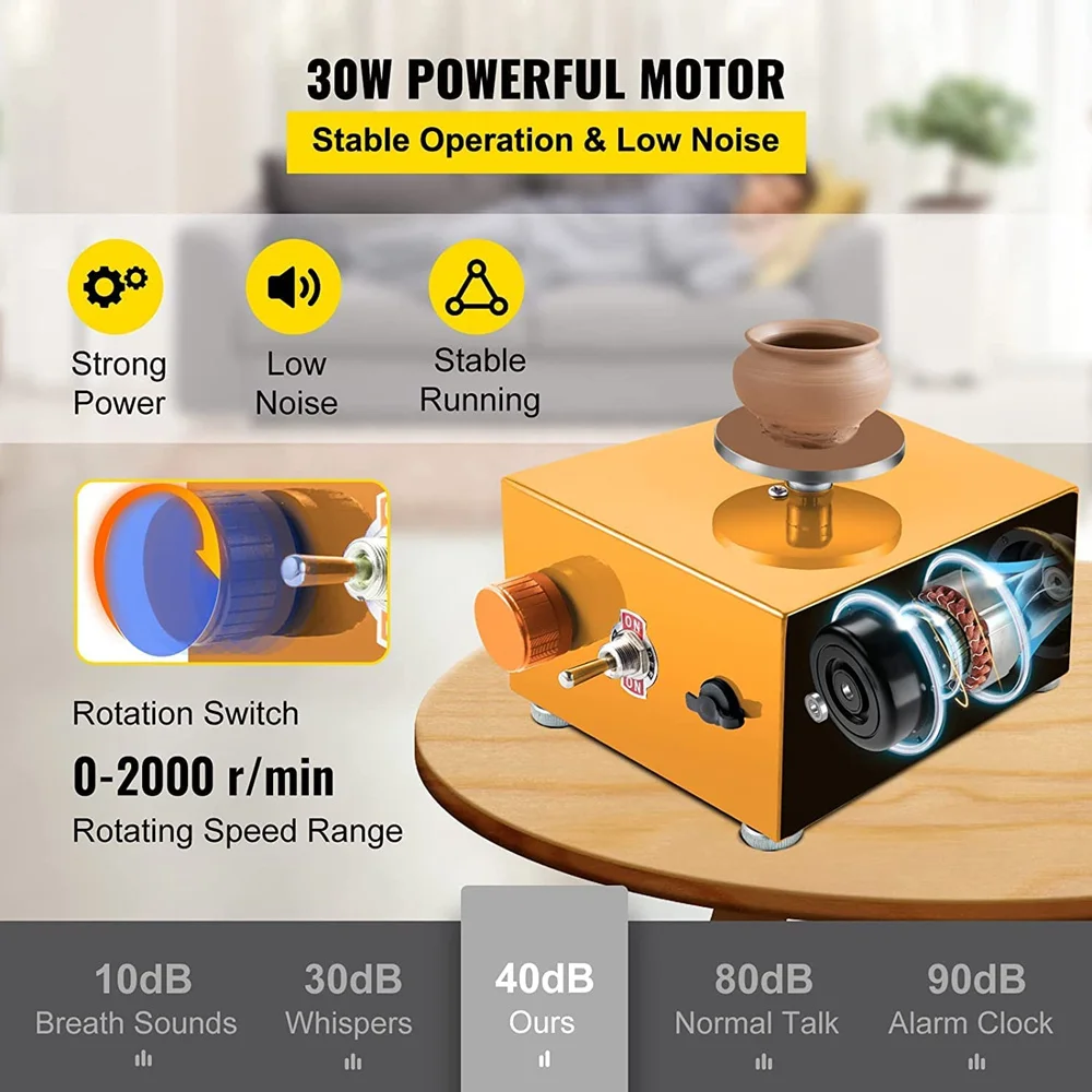 Mini Pottery Wheel DIY Clay Tools, Crafts Ceramic Electric Pottery Forming Making Machine with 6.5&10CM Turntable+Sculpting Kit