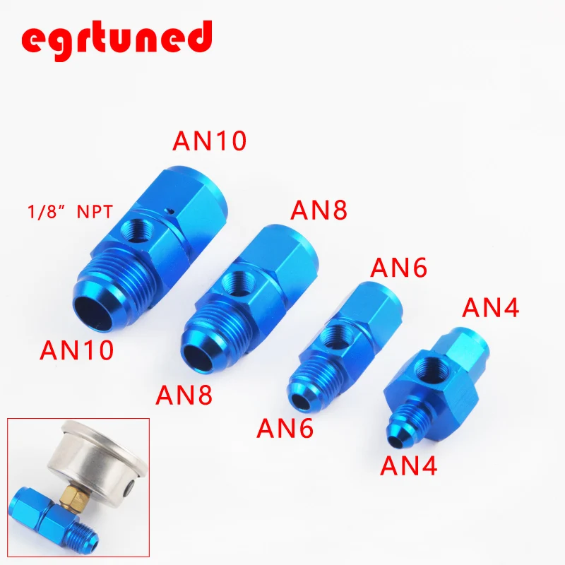 8 AN to 8 AN; 1/8" NPT gauge adapter blue 