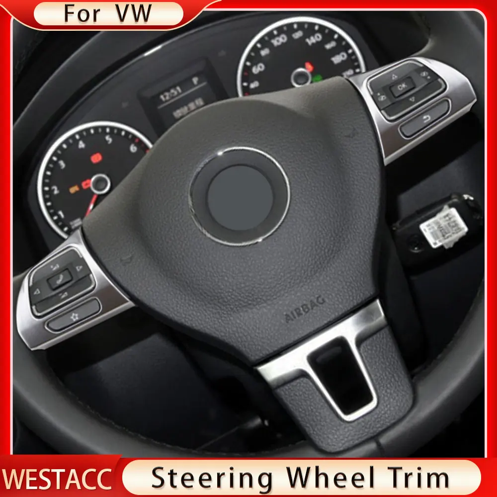 2Pcs Car Steering Wheel Panel Sticker Trim Cover for VW Golf MK6 Passat B7 CC EOS Tiguan Jetta Touran Caddy Sharan Accessories — view 4