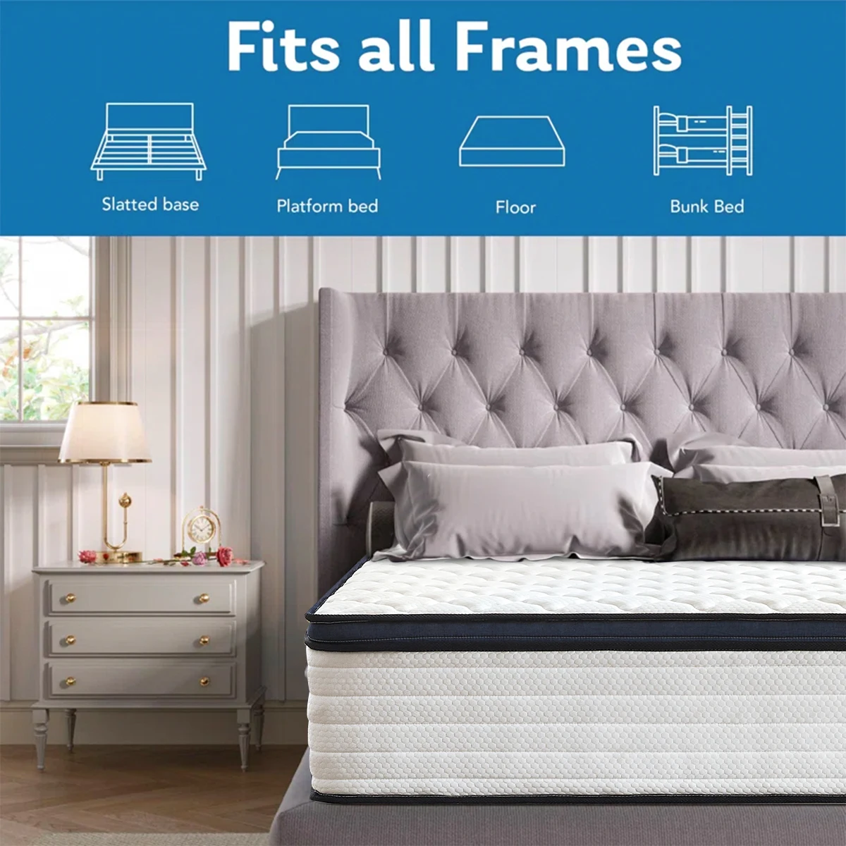 Queen Size Mattress Gel Memory Foam Hybrid Mattress , Pressure Relief, Medium Firm Comfort, Motion Isolation, Mattress in a box 4