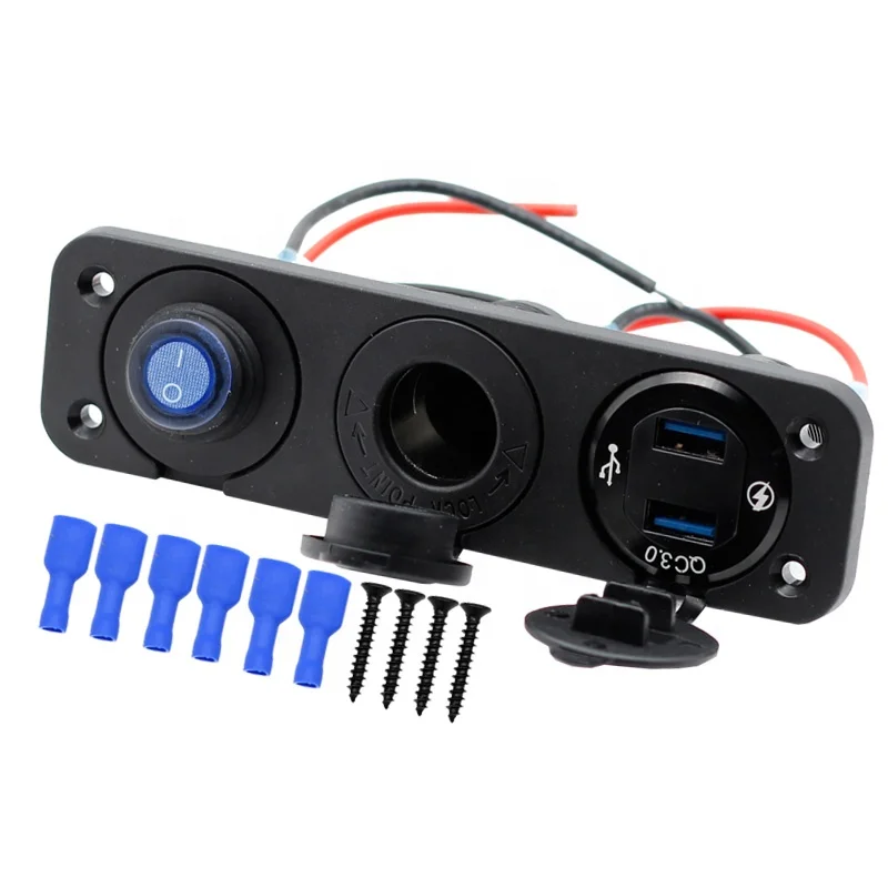 

（1 Pack）QC 3.0 Dual USB Ports With LED Voltmeter 12V Power Socket Outlet for Car Boat Marine RV Switch Panel