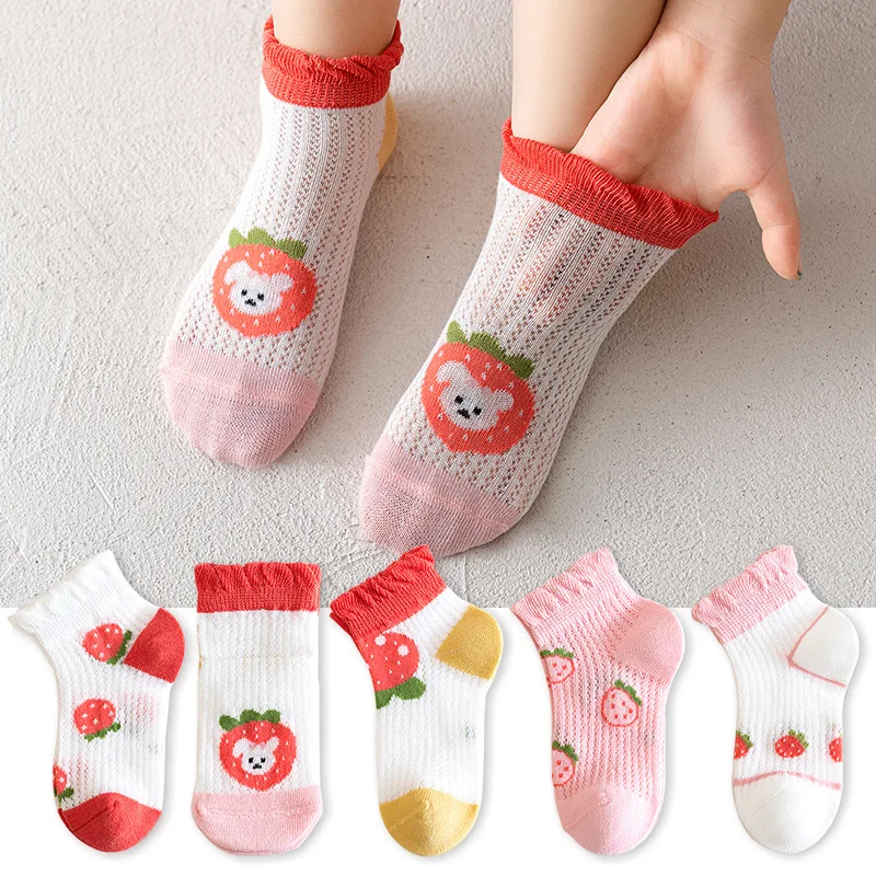5 Pairs/Lot Children Socks Boy Girl Baby Fashion Cotton Solid Wild Soft Cozy Breathable For 1-12Y Summer Kids Casual Mesh Socks 2