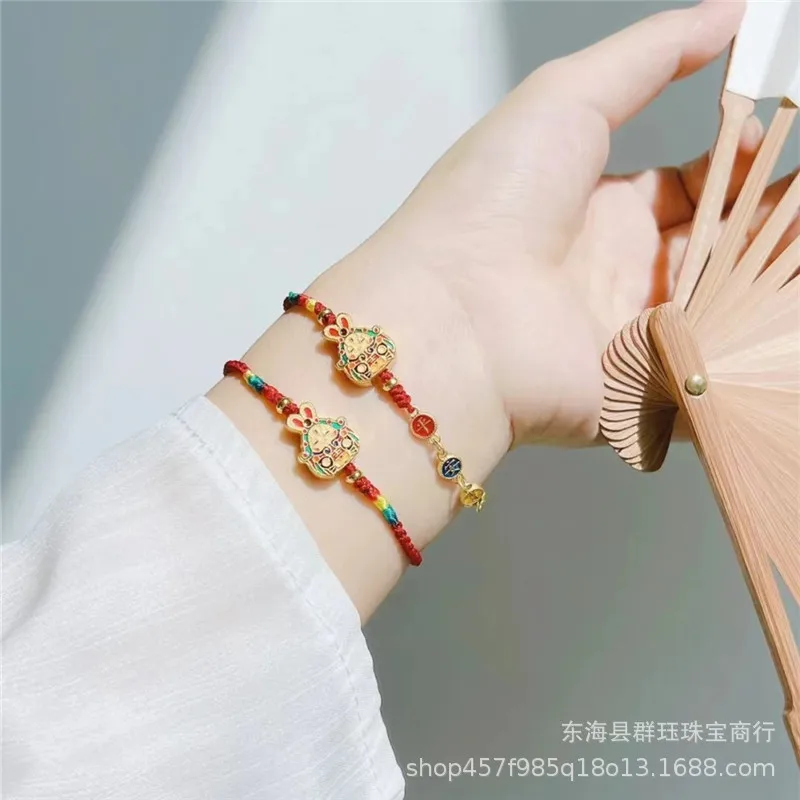 

2024 Year of the Dragon Year of the Life Hand Rope Handmade Woven Sand Gold Lucky Amulet Bracelet Female Girlfriend Student Gift