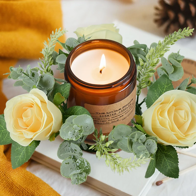 Easter Artificial Flower Candlestick Wreath Fake Rose Candle Rings